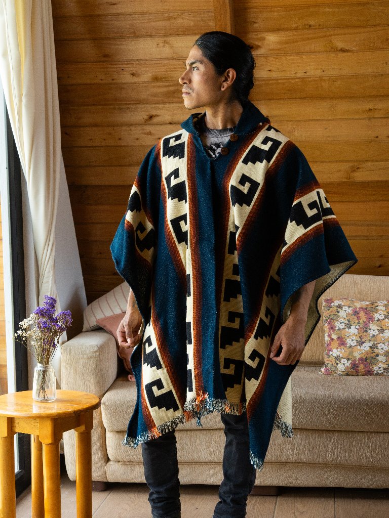 Unisex Hooded Alpaca Poncho - Handwoven Pullover Coat Alternative